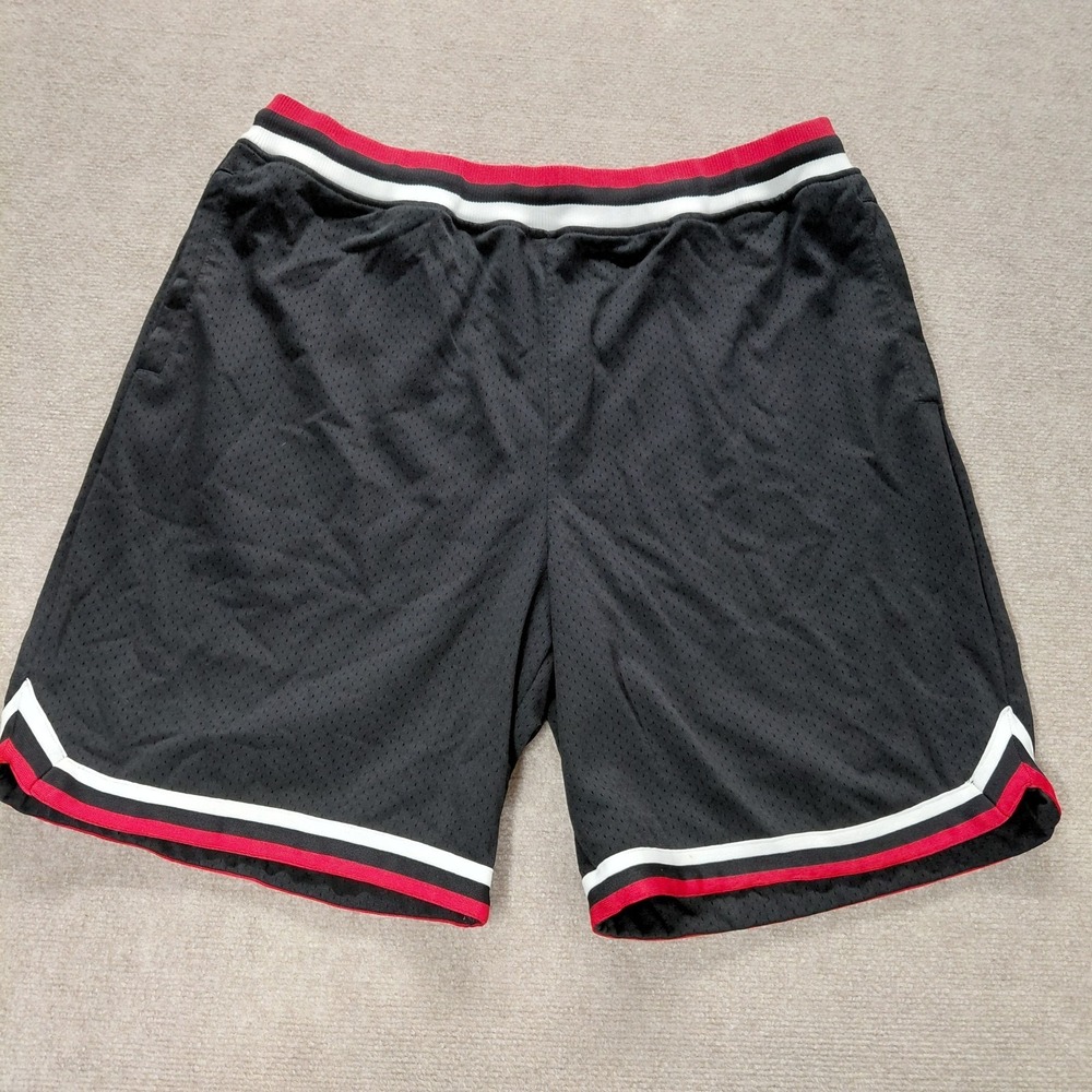 CSG Basketball Shorts Black Mesh Red White Striped Waistband Athletic Gym 3XL